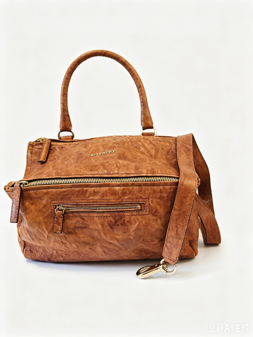 Givenchy Brown Wrinkled Sheepskin Leather Medium Pandora Bag